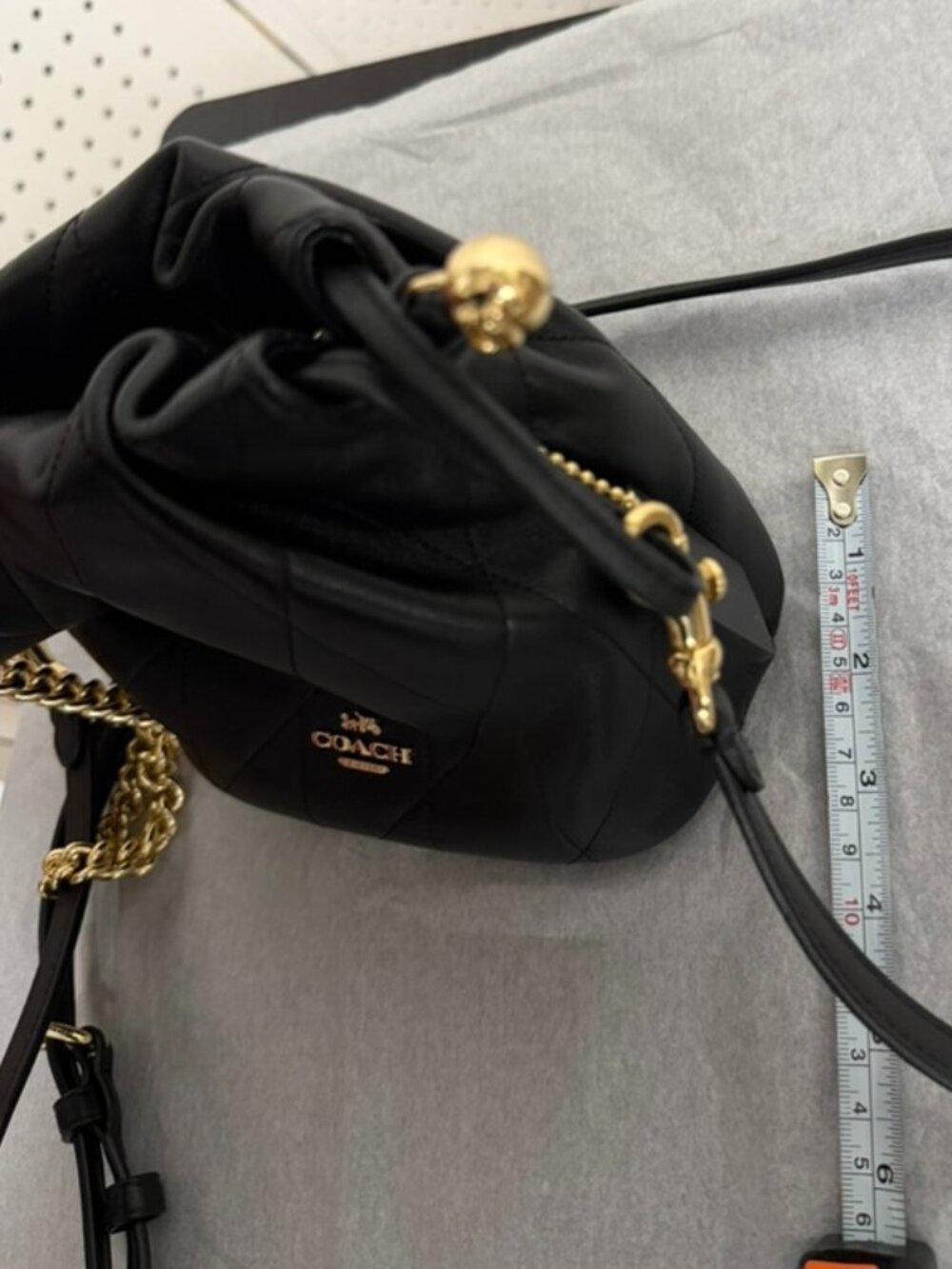 Coach Faye Mini Drawstring Crossbody Shoulder Quilted Black Gold Mini Bag - Picture 14 of 16